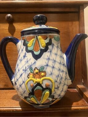 Hand-Painted Mexican talavera ceramic teapot.